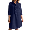 thumbnail image 1 of Rggeeun Women Dress Solid Color Graceful Long Sleeve With Ruched Ruffle Design Collar Knee-Length Loose Fit Lightweight Fabric For Summer Daily Wear Youthful Dresses,Blue,Xxl, 1 of 5