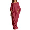thumbnail image 1 of Rggeeun Women Dress Solid Color Loose Fit Ankle-Length Short Sleeve Crew Neck Soft Breathable Lightweight Fabric For Summer Evening Party Youthful Dresses,Red,Xxxl, 1 of 4