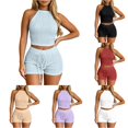 thumbnail image 1 of Rggeeun Women Outfits Halter Tops Athletic Shorts Breathable Drawstring Matching Sets Outdoor Play Leisure,Blue,M, 1 of 5