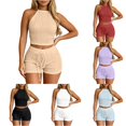 thumbnail image 1 of Rggeeun Women Outfits Halter Tops Athletic Shorts Breathable Drawstring Matching Sets Outdoor Wear Relaxed,Yellow,L, 1 of 5
