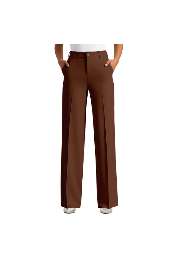 Women'S Pants Solid Color High Waist Straight Leg Soft Draping Wide Leg Elastic Ankle Length Slim Fit With Buttons For Summer Outdoor Picnics Stylish Bottoms,Brown,S