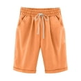 thumbnail image 1 of Rggeeun Women'S Shorts Solid Color Elastic High Waist Cotton Linen Straight Leg Soft Knee-Length Loose Fit With Side Pockets & Adjustable Tie For Summer Evening Party Delicate Bottoms,Orange,Xxxl, 1 of 8