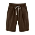 thumbnail image 1 of Rggeeun Women'S Shorts Solid Color Elastic High Waist Cotton Linen Straight Leg Soft Knee-Length Loose Fit With Side Pockets & Adjustable Tie For Summer Work Kawaii Bottoms,Brown,L, 1 of 8