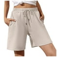 thumbnail image 1 of Rggeeun Women'S Shorts Solid Color Elastic High Waist Knit Soft Loose Fit Knee-Length With Side Pockets & Adjustable Tie For Summer Workout Versatile Hot Pants,Beige,L, 1 of 5