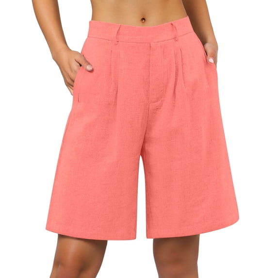 Rggeeun Women'S Shorts Solid Color Elastic High Waist Soft Lightweight Loose Fit Knee-Length Knit Pleated For Summer Baseball Leisure Bottoms,Pink,S