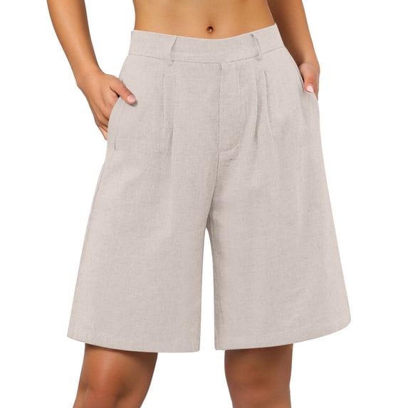 Rggeeun Women'S Shorts Solid Color Elastic High Waist Soft Lightweight Loose Fit Knee-Length Knit Pleated For Summer Travel Elegant Bottoms,White,Xl
