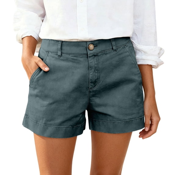 Rggeeun Women'S Shorts Solid Color Elastic High Waist Wide Leg Soft Lightweight Loose Fit With Side Pockets &Buttons For Summer Club Party Kawaii Bottoms,Grey,S