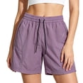 thumbnail image 1 of Rggeeun Women'S Shorts Solid Color Elastic Waist Front Seam Wide Leg Relaxed Fit Pleated With Adjustable Tie & Side Pockets For Party Delicate Bottoms,Purple,Xxl, 1 of 4