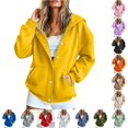 thumbnail image 1 of Rggeeun Women'S Sweatshirt Hoodie Solid Color Long Sleeve Snap & Zip Up Hooded Adjustable Drawstring Side Pockets Thickened Fall Winter Beach Lounging Leisure Tops,Yellow,M, 1 of 6