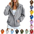 thumbnail image 1 of Rggeeun Women'S Sweatshirt Hoodie Solid Color Long Sleeve Snap & Zip Up Hooded Adjustable Drawstring Side Pockets Thickened Fall Winter Gym Simple Tops,Gray,Xl, 1 of 6
