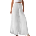 thumbnail image 1 of Rggeeun Women'S Trousers Solid Color Elastic High Waist Ankle Length Curved Hem Wide Leg Loose Fit Soft Drape With Side Pockets For School Activities Delicate Bottoms,White,Xxl, 1 of 4