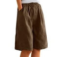 thumbnail image 1 of Rggeeun Women'S Trousers Solid Color Elastic High Waist Knee Length Wide Leg Loose Fit Breathable Pleated With Side Pockets & Front Button Trim For Party Leisure Bottoms,Brown,S, 1 of 6