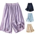 thumbnail image 1 of Rggeeun Women Shorts Flowy Summer Solid Color Draping Wide Leg Soft Breathable with Side Pockets Knee Length for Daily Wear Casual Bottoms,Purple,Xxl, 1 of 3