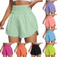 thumbnail image 1 of Rggeeun Women Shorts Solid Color Flowy Quick-Dry 4-Way Stretch Summer Workout Elastic Waist Ruffle Hem Lightweight for Yoga Party Versatile Bottoms,Green,Xl, 1 of 6