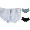 thumbnail image 1 of Rggeeun Women Shorts Summer Retro Washed Denim Distressed Elastic Waist Hot Pants Front Button Trim Lightweight Slim Fit for Water Sports Basic Bottoms,White,L, 1 of 4
