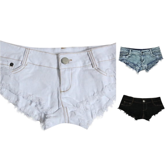 Rggeeun Women Shorts Summer Retro Washed Denim Distressed Elastic Waist Hot Pants Front Button Trim Lightweight Slim Fit for Water Sports Basic Bottoms,White,L