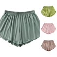 thumbnail image 1 of Rggeeun Women Shorts Summer Waist Draping Elastic Above Knee Relaxed Fit Lightweight Smooth Ruffled Hem for Summer Training Basic Bottoms,Green,M, 1 of 4