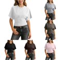 thumbnail image 1 of Rggeeun Women T-Shirts Cropped Loose Fit Plus Size Flowy Wide Short Sleeve Crew Neck Solid Color for Summer Travel Party Fashion Tee,White,Xxxxxl, 1 of 5