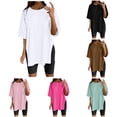 thumbnail image 1 of Rggeeun Women T-Shirts Oversized Sports Loose Flowy Solid Color Half Sleeve Crew Neck Wide Soft Breathable Smooth for Summer Beach Wear Fashion Tee,White,S, 1 of 5