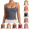 thumbnail image 1 of Rggeeun Women Tank Tops Cropped Camisole Spaghetti Strap Slim Fit Solid Color Square Neck Waist Shirring for Summer Party Elegant Sleeveless,Gray,S, 1 of 6