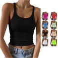 thumbnail image 1 of Rggeeun Women Tank Tops Cropped Ribbed Vest Solid Color Spaghetti Strap U Neck Slim Fit Lightweight for Summer Party Night Stylish Sleeveless,Black,Xxl, 1 of 4