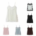 thumbnail image 1 of Rggeeun Women Tank Tops Flowy Camisole Lace Trim with Spaghetti Strap U Neck Relaxed Fit Waist Draping Solid Color for Summer Party Stylish Sleeveless,White,M, 1 of 6