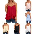 thumbnail image 1 of Rggeeun Women Tank Tops Flowy Camisole Spaghetti Strap V Neck Loose Solid Color With Layered Ruched Ruffle For Summer Daily Wear Delicate Sleeveless,Red,Xl, 1 of 7