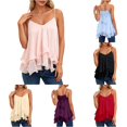 thumbnail image 1 of Rggeeun Women Tank Tops Flowy Camisole Spaghetti Strap V Neck Loose Solid Color With Layered Ruched Ruffle For Summer Evening Party Casual Sleeveless,Pink,Xl, 1 of 7