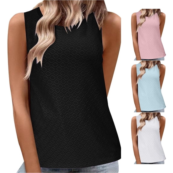 Rggeeun Women Tank Tops Flowy Vest Loose Fit Plus Size Embossed Design Solid Color Wide Strap Breathable For Summer Party Elegant Sleeveless,Black,M
