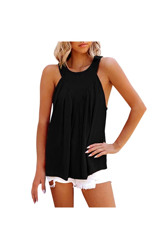 Women Tank Tops Flowy Vest Plus Size Wide Strap Crew Neck Waist Draping Long Loose Fit Backless Breathable For Summer Play Sports Leisure Sleeveless,Black,L
