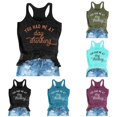 thumbnail image 1 of Rggeeun Women Tank Tops Letter Printed Round Neck Elastic Loose Fit Soft Breathable for Summer Everyday Use Delicate Sleeveless,Orange,M, 1 of 4