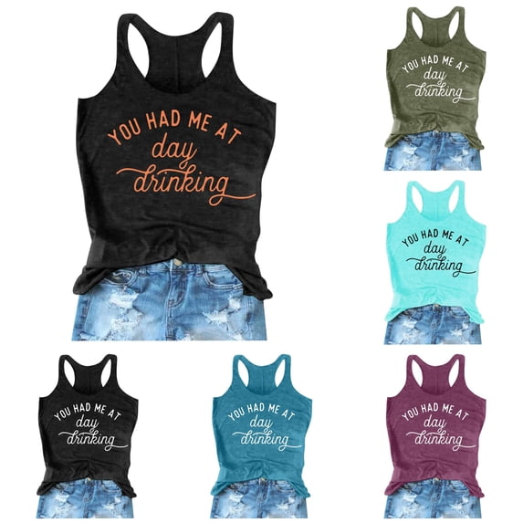 Rggeeun Women Tank Tops Letter Printed Round Neck Elastic Loose Fit Soft Breathable for Summer Everyday Use Delicate Sleeveless,Orange,M