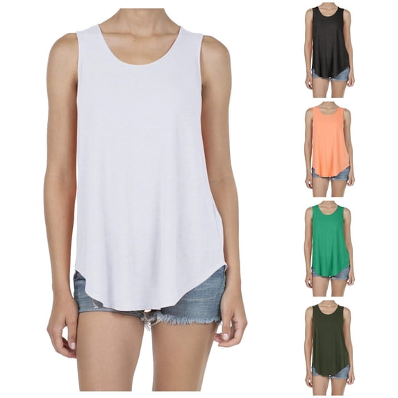 Rggeeun Women Tank Tops Plus Size Loose Flowy Vest Wide Strap Crew Neck Solid Color Relaxed Fit Soft Breathable For Summer Daily Wear Delicate Sleeveless,White,L