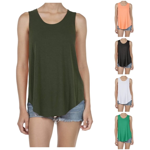 Rggeeun Women Tank Tops Plus Size Loose Flowy Vest Wide Strap Crew Neck Solid Color Relaxed Fit Soft Breathable For Summer Evening Party Casual Sleeveless,Green,M