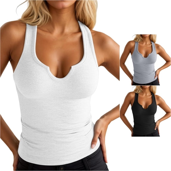 Rggeeun Women Tank Tops Ribbed Halter Top Square Neck Elastic Blouse Backless Solid Color Athletic Slim Fit for Summer Daily Wear Leisure Sleeveless,White,L