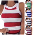 thumbnail image 1 of Rggeeun Women Tank Tops Ribbed Vest Colorful Striped Pattern Elastic Slim Fit Crew Neck Soft Lightweight For Summer Yoga Everyday Use Delicate Sleeveless,Red,S, 1 of 5