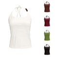 thumbnail image 1 of Rggeeun Women Tank Tops Solid Color Camisole Elastic with Adjustable Tie & Beads Thin Straps Bowknot Halter Top for Summer Outdoor Picnics Leisure Sleeveless,White,S, 1 of 6