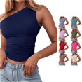 thumbnail image 1 of Rggeeun Women Tank Tops Solid Color One Shoulder Slim Fit Waist Shirring Vest Lightweight for Summer Outdoor Running Delicate Sleeveless,Blue,S, 1 of 4
