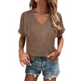 thumbnail image 1 of Rggeeun Women Tee Long Sleeve Classic Crew Neck Solid Color T Shirt Soft Everyday Basic Comfortable Casual Top，S，Coffee, 1 of 4