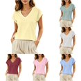thumbnail image 1 of Rggeeun Women's Tee Shirts Solid Color V Neck Short Sleeve Loose Fit Soft Breathable for Summer Party Comfort Tees,Yellow,Xl, 1 of 5