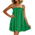 thumbnail image 1 of Rggeeun Womens Dress Solid Color Halter Thin Straps Square Neck Sleeveless Jacquard Pleated Design Soft Lightweight Fabric Loose Fit For Summer Work Office Preppy Wear,Army Green,L, 1 of 9