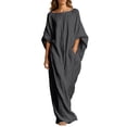 thumbnail image 1 of Rggeeun Womens Dresses Solid Color Loose Fit Ankle-Length Short Sleeve Crew Neck Soft Breathable Lightweight Fabric For Summer Beach Sweet Dress,Black,L, 1 of 4