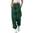 thumbnail image 1 of Rggeeun Womens Pants Solid Color Ankle Length With Side Pockets Pleated Loose Fit Elastic Waist Adjustable Tie Knit Tapered For Summer Vacation Beach Cute Bottoms,Dark Green,Xxl, 1 of 7