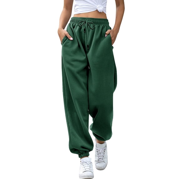 Rggeeun Womens Pants Solid Color Ankle Length With Side Pockets Pleated Loose Fit Elastic Waist Adjustable Tie Knit Tapered For Summer Vacation Beach Cute Bottoms,Dark Green,Xxl