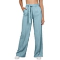 thumbnail image 1 of Rggeeun Womens Pants Solid Color Elastic High Waist Wide Leg Ankle Length Soft Relaxed Fit With Adjustable Sashes Belt & Side Pockets For Summer Vacation Beach Classic Bottoms,Light Blue,Xxxl, 1 of 5
