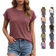 thumbnail image 1 of Rggeeun Womens Shirts Summer Knit Solid Color Smooth Short Sleeve Crew Neck Loose Soft Breathable for Daily Wear Leisure Tshirts,Red,Xl, 1 of 5
