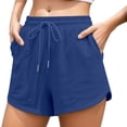 thumbnail image 1 of Rggeeun Womens Shorts Solid Color Elastic High Waist Knit Wide Leg Loose Fit Soft With Pockets & Adjustable Tie For Summer Formal Wear Cozy Bottoms,Blue,M, 1 of 5