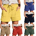 thumbnail image 1 of Rggeeun Womens Shorts Solid Color Soft Breathable Knit Wide Leg Above Knee with Side Pockets & Adjustable Tie Loose for Summer Everyday Wear Fashion Bottoms,Yellow,S, 1 of 7