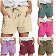 thumbnail image 1 of Rggeeun Womens Shorts Solid Color Soft Breathable Knit Wide Leg Above Knee with Side Pockets & Adjustable Tie Loose for Summer Party Night Versatile Bottoms,Beige,M, 1 of 7