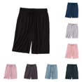 thumbnail image 1 of Rggeeun Womens Shorts Summer Elastic Waist with Adjustable Tie Ice Silk Loose Fit Breathable Wide Leg Drape Solid Color Side Pockets for Outdoor Play Delicate Bottoms,Black,Xxl, 1 of 4